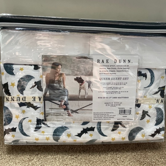 HTF Rae Dunn Spooky Bats & Moons Halloween Sheet Set ENCHANTE White New - Picture 4 of 6